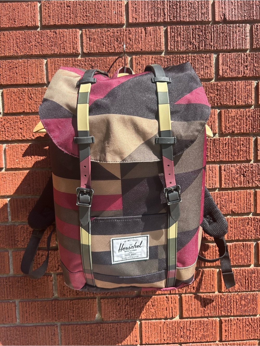 Herschel Little America Geometric Print Backpack Burgundy Black Tan